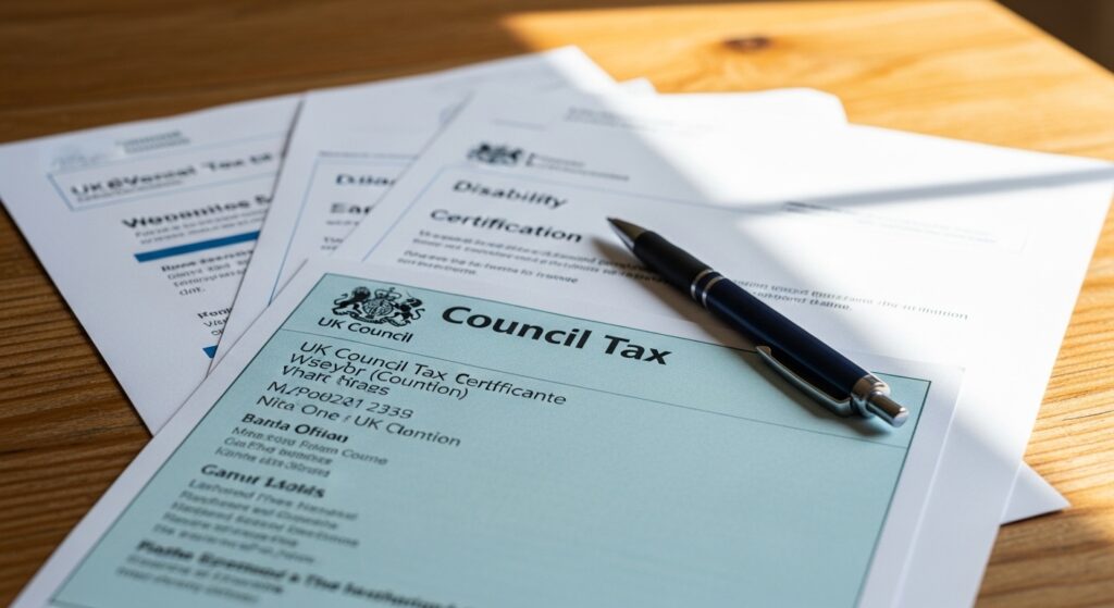 Council tax reduction application documents with disability certificate in UK home