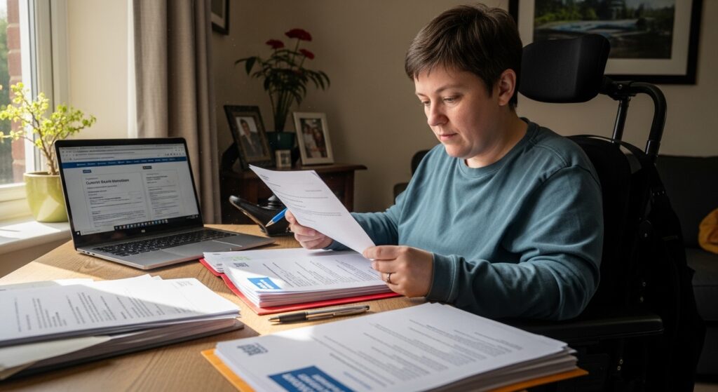 Disabled person completing council tax reduction application at home