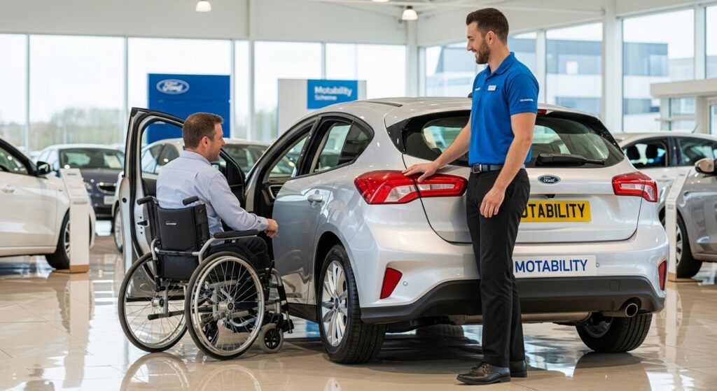 Motability Scheme car handover for UK disabled customer at dealership