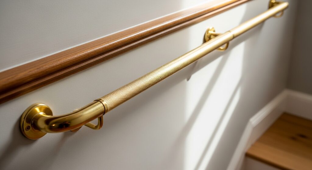 Angled grab rail installed on UK staircase wall for fall prevention
