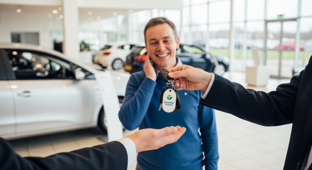 Motability Scheme customer collecting adapted vehicle at UK dealership