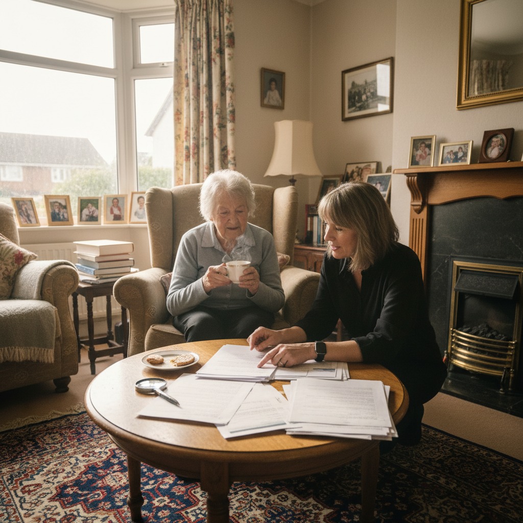 Two women sitting in living room.